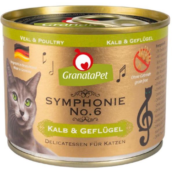 GranataPet ¦ Symphonie Nr. 6 - Kalb & Geflügel - 6x200g ¦ nasses Katzenfutter in Dosen