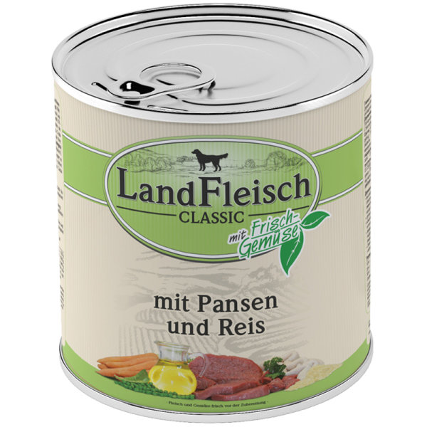 LandFleisch ¦ Pur - Pansen & Reis- 6 x 800g ¦ nasses Hundefutter in Dosen