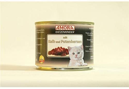 AMORA ¦ Fleisch pur Katzenkinder - Kalb&Putenherzen -  6x 200g ¦ nasses Katzenfutter in Dosen