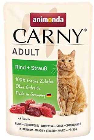 animonda ¦ CARNY Adult -  Rind & Strauß - 12x 85g ¦ nasses Katzenfutter im  Pouchbeutel