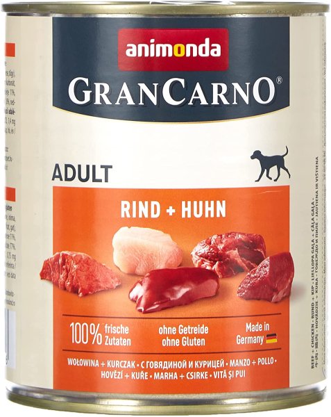 animonda ¦ Gran Carno Adult - Hundefutter - Rind + Huhn - 6 x 800 g¦ nasses Hundefutter in Dosen