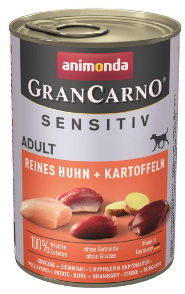 animonda ¦ GranCarno Adult - Sensitive - Huhn+Kartoffeln -  6 x 400g ¦ nasses Hundefutter in Dosen