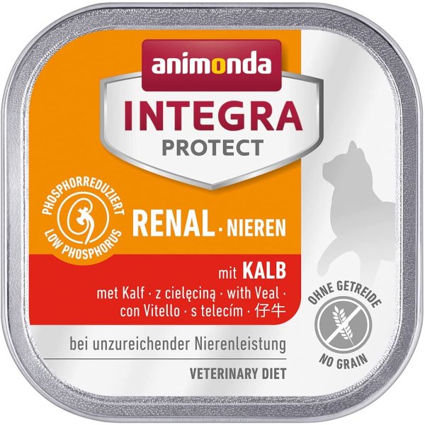 animonda ¦ Integra Protect Renal Nieren mit Kalb - 16x100g ¦ nasses Katzenfutter in Schälchen bei Niereninsuffizienz