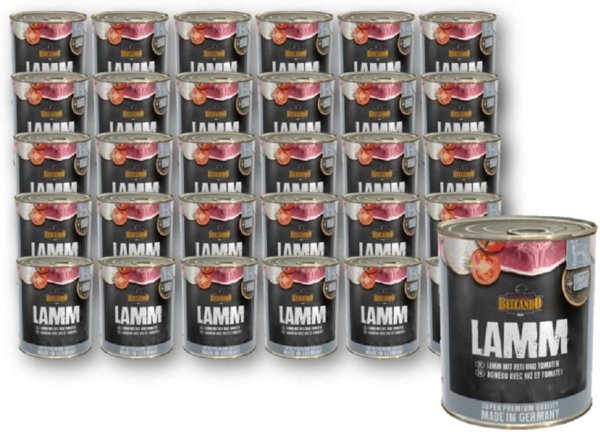 BELCANDO &brvbar; Lamm mit Reis und Tomaten -Super Premium - Sparpaket - 30 x 800g &brvbar; nasses Hundefutter in Dosen