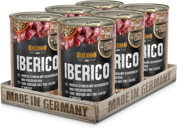 BELCANDO ¦ Super Premium Dose - Iberico mit Kichererbsen & Preiselbeeren - 6 x400g ¦ nasses Hundefutter in Dosen