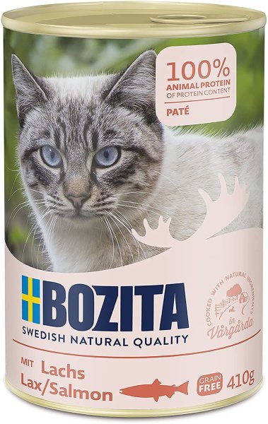 BOZITA &brvbar; Pate  mit Lachs - 20 x 410g &brvbar; nasses Katzenfutter in Dosen