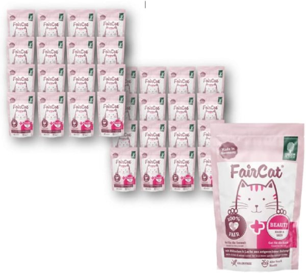 GreenPetFood - FairCat  &brvbar; Beauty - Hair &amp; Skin - 32x85g &brvbar; nasses Katzenfutter in Pouchbeuteln