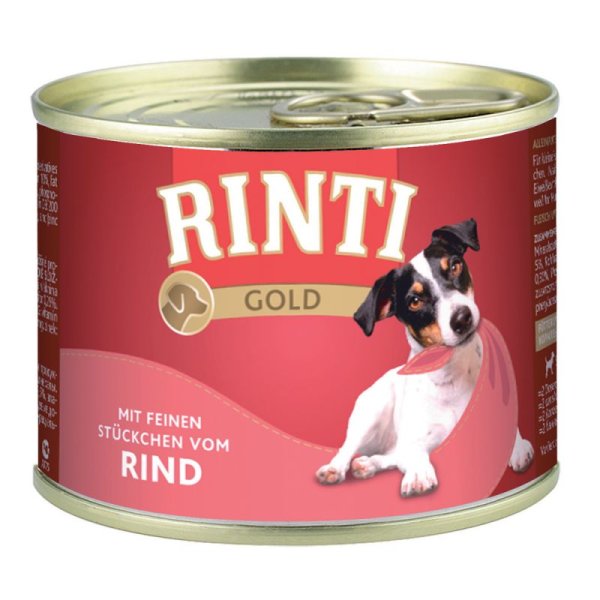 RINTI - Gold ¦ Rindstückchen - 12 x 185g ¦ nasses Hundefutter in Dosen