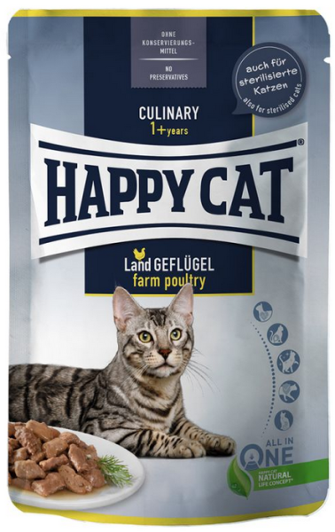 Happy Cat ¦ Land Geflügel - 24 x 85g ¦ nasses Katzenfutter im Pouchbeutel