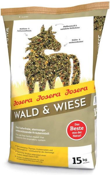 JOSERA¦ Wald & Wiese - das atemwegsunterstützende Kräutermüsli -  haferfrei -Stärke- & zuckerreduziert - 1x15kg ¦ Pferdefutter im 15kg Sack