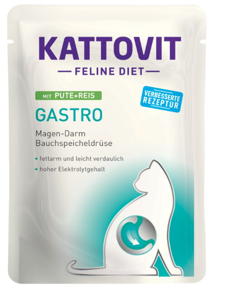 KATTOVIT ¦ Feline Diet Gastro - Pute & Reis - 24 x 85g ¦ nasses, diätetisches Katzenfutter im Pouchbeutel