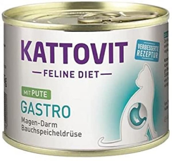 KATTOVIT ¦ Feline Diet - Gastro - Pute - 12 x185g ¦ nasses katzenfutter  bei Problemen des Magen-Darm-Trakts in Dosen