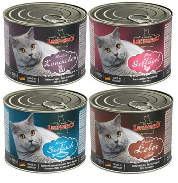 LEONARDO &brvbar; Mixpaket - 96 x 200g &brvbar; nasses Katzenfutter in Dosen