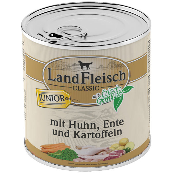 LandFleisch | Junior -  Huhn, Ente und Kartoffeln -  6 x 800g ¦ nasses Hundefutter in Dosen