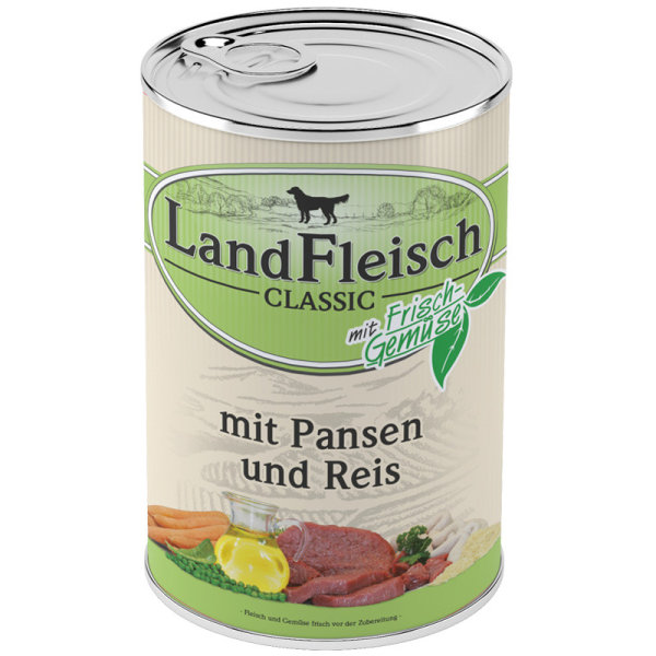 LandFleisch | Pur mit Pansen und Reis - 12 x 400 g&brvbar; nasses Hundefutter in Dosen