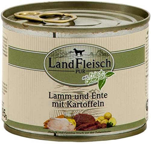 LandFleisch ¦ Pur - Lamm & Ente & Kartoffeln - 12 x195g ¦ nasses Hundefutter in Dosen