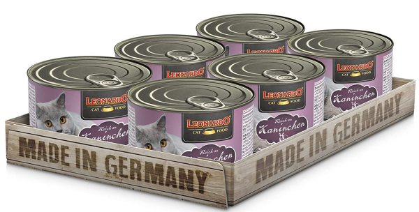 LEONARDO &brvbar; Reich an Kaninchen - 6 x 200g &brvbar; nasses Katzenfutter in Dosen