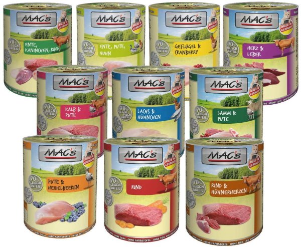 MACs Cat &brvbar; Mixpaket - verschiedene Sorten - 10 x 400g &brvbar; nasses Katzenfutter in Dosen