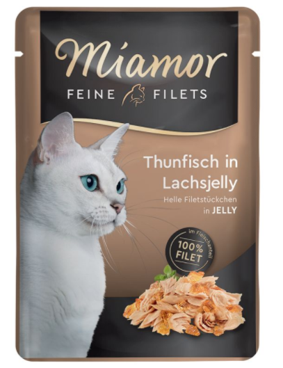 Miamor - Feine Filets ¦ Thunfisch in Lachsjelly - 24 x 100g ¦ nasses Katzenfutter im Pouchbeutel