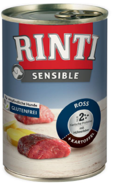 RINTI - Sensible ¦ Ross, Hühnerleber & Kartoffel - 6 x 800g ¦ nasses Hundefutter in Dosen