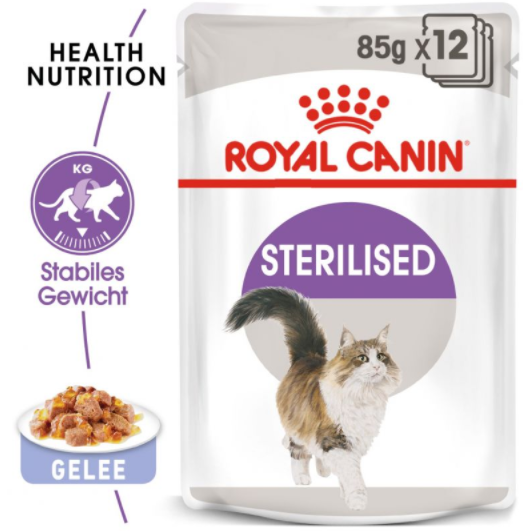 Royal Canin &brvbar; Sterilised in Gelee - 12 x 85g &brvbar; nasses Futter in Pouchbeutel f&uuml;r steralisierte Katzen