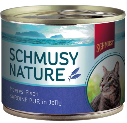 Schmusy-Nature ¦ Meeres-Fisch - Sardine Pur in Jelly - 12 x 185g ¦ nasses Katzenfutter in Dosen