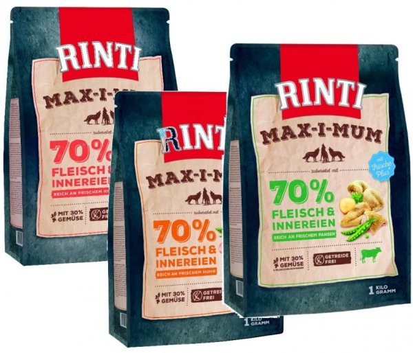 RINTI ¦ MAX-I-MUM - Pansen, Rind & Huhn -  3 x 1 kg ¦ Trockenfutter für Hunde - Probiermix