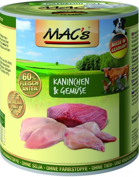 MAC`s ¦ Kaninchen & Gemüse - 6x 800g ¦nasses Hundefutter in Dosen