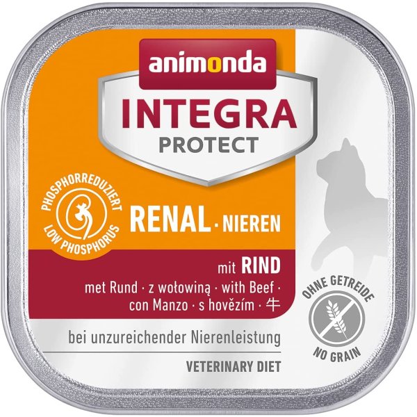 animonda ¦Integra Protect Nieren - Rind -16 x 100 g ¦ nasses Katzenfutter bei Niereninsuffizienz in Schälchen