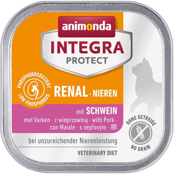 animonda¦ Integra Protect Nieren - Schwein - 16 x 100 g ¦ nasses Katzenfutter bei Niereninsuffizienz in Schälchen