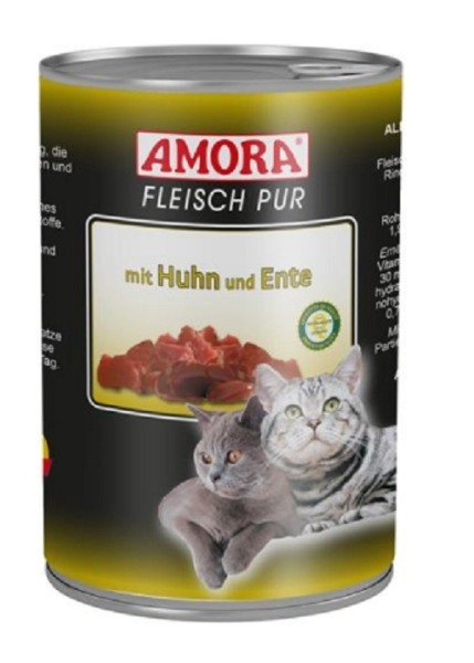 AMORA ¦ Fleisch pur mit Huhn & Ente - 6 x 400g ¦ nasses Katzenfutter in Dosen