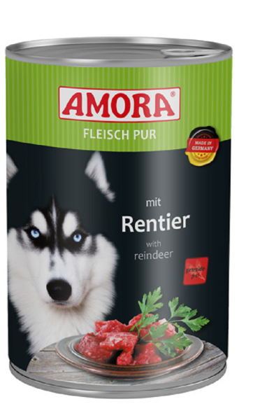AMORA &brvbar; Fleisch Pur Rentier - 12 x 800g &brvbar; nasses Hundefutter in Dosen