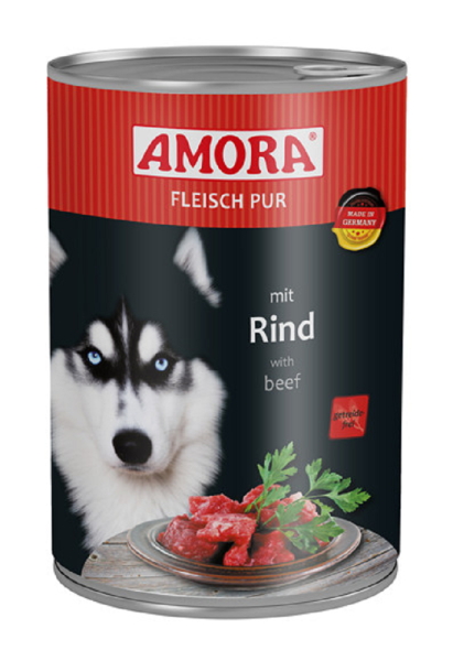 AMORA &brvbar; Fleisch Pur - Rind - 12 x 400g &brvbar; nasses Hundefutter in Dosen