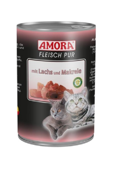 AMORA ¦ Fleisch pur mit Lachs & Makrele - 6 x 400g ¦ nasses Katzenfutter in Dosen