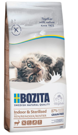 BOZITA &brvbar; Indoor &amp; Sterilised Getreidefrei mit Rentier -  2 kg &brvbar; Katzentrockenfutter in Beuteln