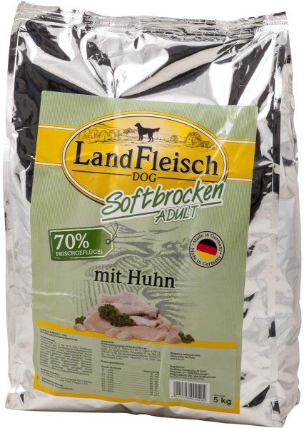 LandFleisch &brvbar; Softbrocken mit Huhn - 1 x 5 kg - Hundetrockenfutter im Beutel