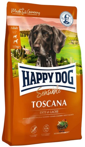 HAPPY DOG &brvbar; Supreme Sensible - Toscana - Ente und Lachs - 12,5 kg &brvbar; Hundetrockenfutter im 12,5kg Sack