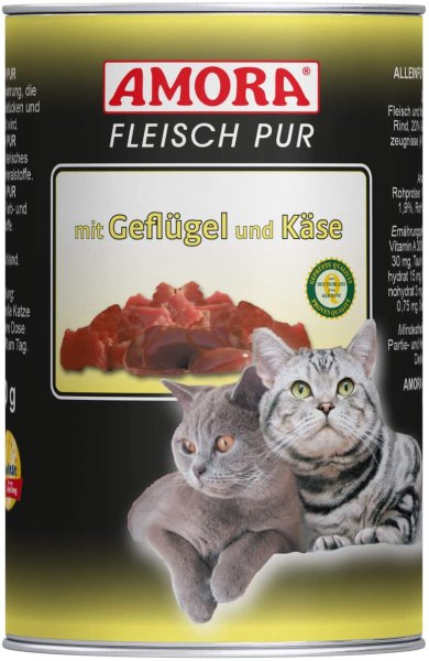 AMORA ¦ Fleisch pur mit Geflügel & Käse -  6 x 400g ¦ nasses Katzenfutter in Dosen