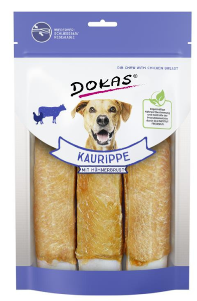 DOKAS ¦ Kaurippe mit Hühnerbrustfilet - 1 x 210g ¦ Kauartikel für ausgewachsene Hunde