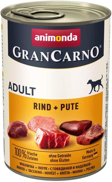 animonda - GranCarno &brvbar; Adult - Rind + Pute - 6 x 400 g &brvbar; nasses Hundefutter in Dosen