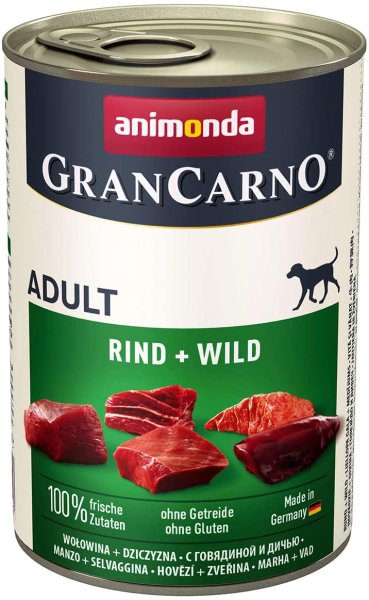 animonda - GranCarno ¦ Adult - Rind + Wild - 6 x 400 g ¦ nasses Hundefutter in Dosen