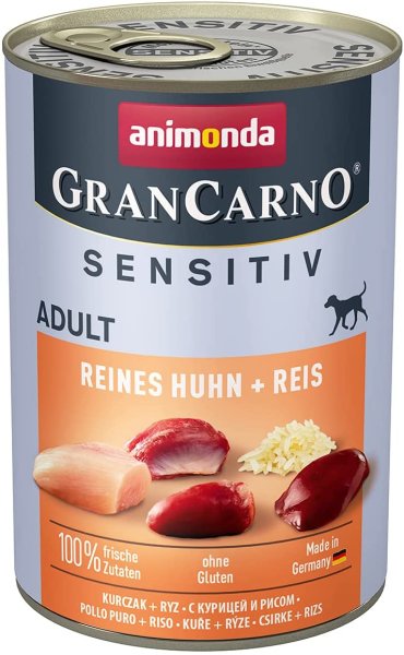 animonda - GranCarno ¦ Adult Sensitiv - Reines Huhn + Reis - 6 x 400 g ¦ nasses Hundefutter in Dosen