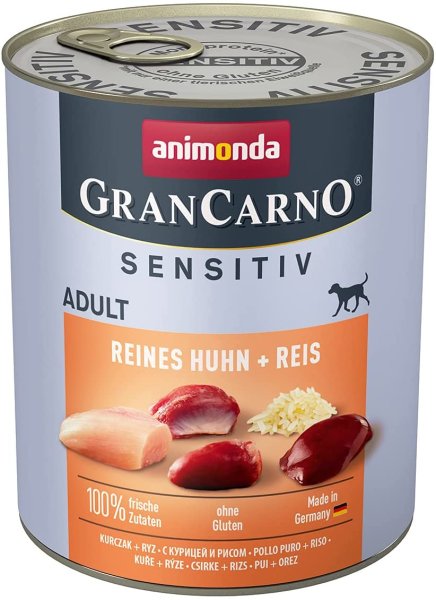 animonda - GranCarno ¦ Adult Sensitiv - Reines Huhn + Reis -6 x 800 g ¦  nasses Hundefutter in Dosen