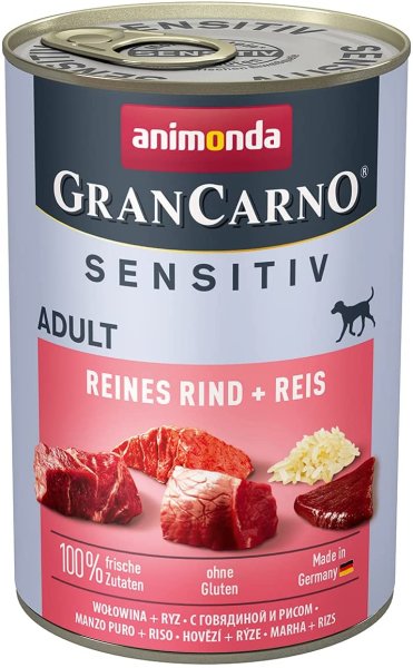 animonda - GranCarno¦ Adult Sensitiv - Reines Rind + Reis -6 x 400 g ¦ nasses Hundefutter in Dosen