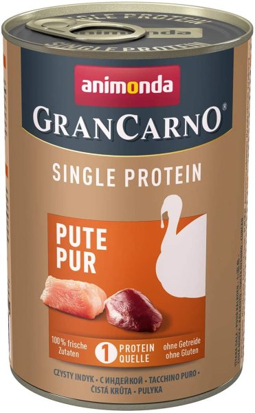 animonda - GranCarno ¦ Adult Single Protein -  Pute pur -  6 x 400 g ¦ nasses Hundefutter in Dosen