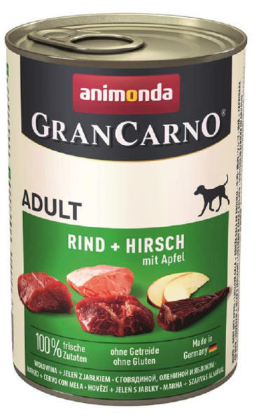 animonda - GranCarno ¦ Fleischmahlzeit mit Hirsch + Äpfeln - 6x400g ¦ nasses Hundefutter in Dosen