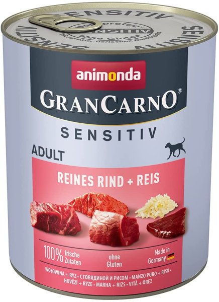 animonda -  GranCarno ¦ Adult Sensitiv -  Reines Rind + Reis -  6 x 800 g ¦ nasses Hundefutter in Dosen