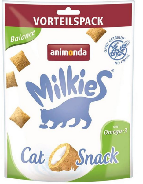 animonda - milkies ¦ Knusperkissen - Balance - mit Omega 3 - 4 x 120g (Vorteilspack) ¦ Snacks für Katzen
