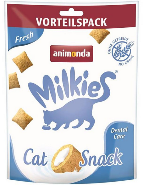 animonda - milkies ¦ Knusperkissen - Fresh - Dental Care - 4 x 120g (Vorteilspack) ¦ Snacks für Katzen