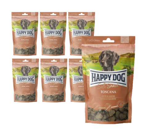 Happy Dog ¦ Soft-Snack - Toscana - Ente & Lachs - 6 x 100g ¦ Snacks für ausgewachsene Hunde